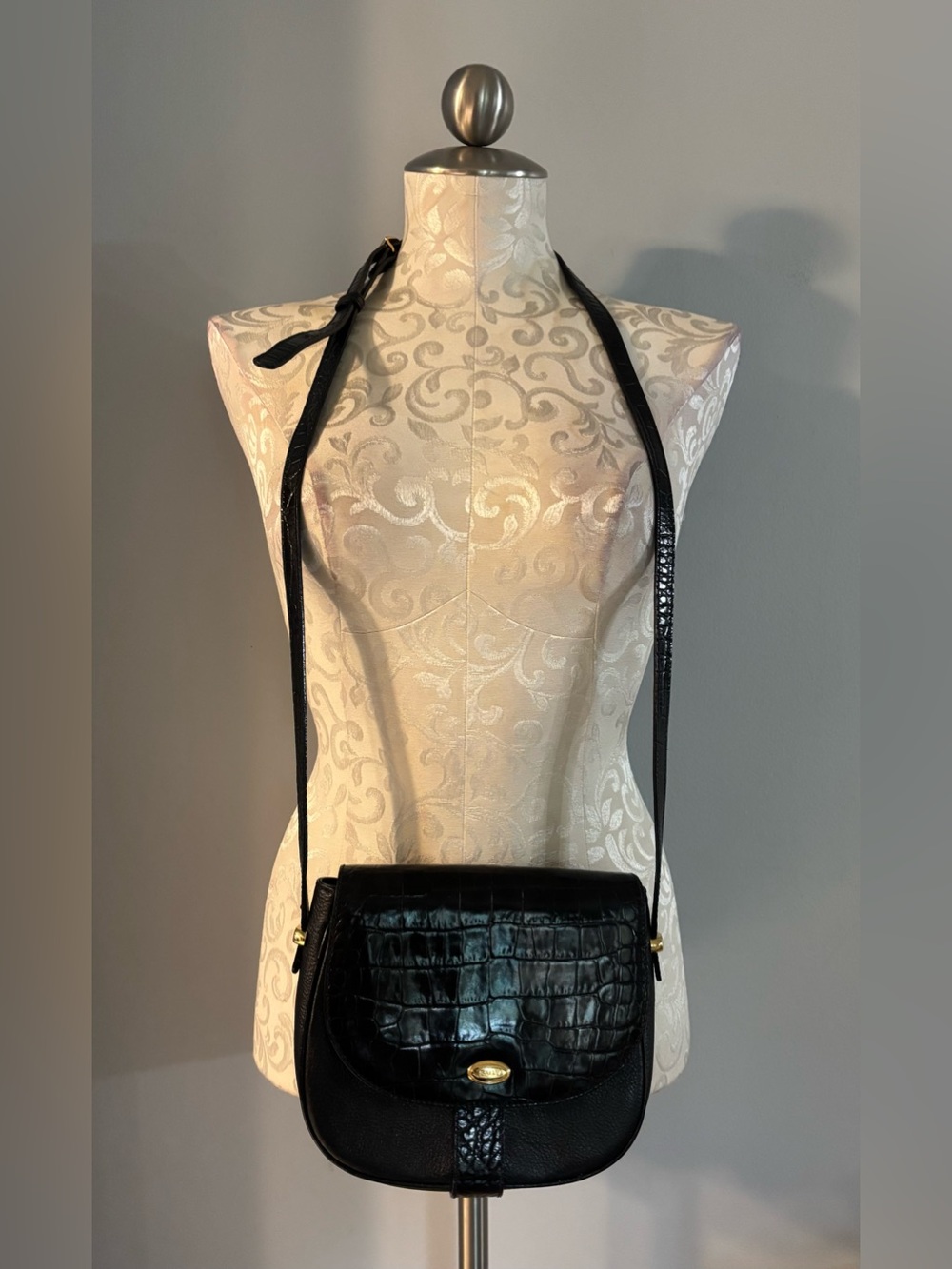 Bally Black Croc-Embossed and Pebbled Leather Crossbody Bag